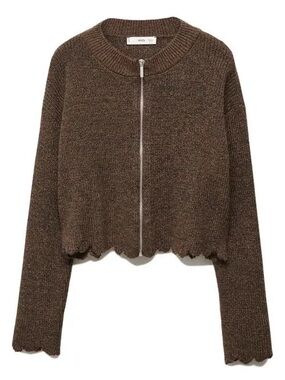 Mango Aranya Scallop Trim Zip Cardigan